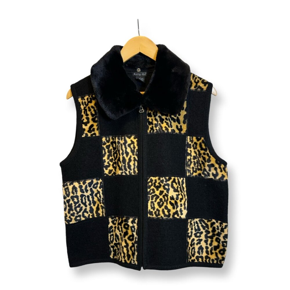 Vintage Leopard Print Tally Ho 100% Wool Vest Size Large